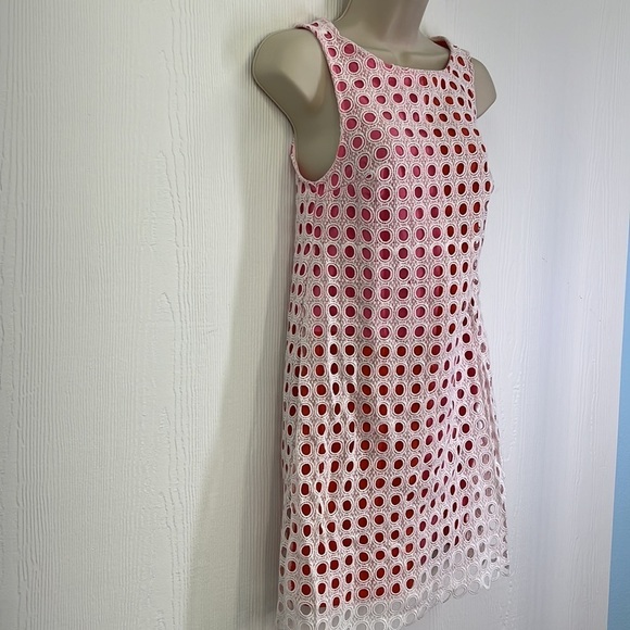 ModCloth - Fluent In Finesse Red & Pink White Eyelet Overlay Shift Dress Size XS - Picture 6 of 12
